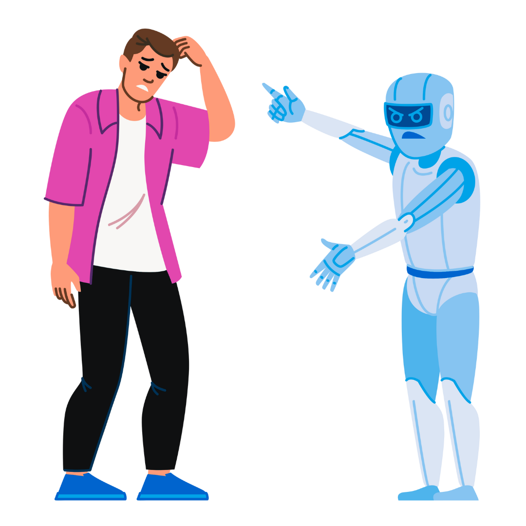 Imagen de persona confundida con un robot